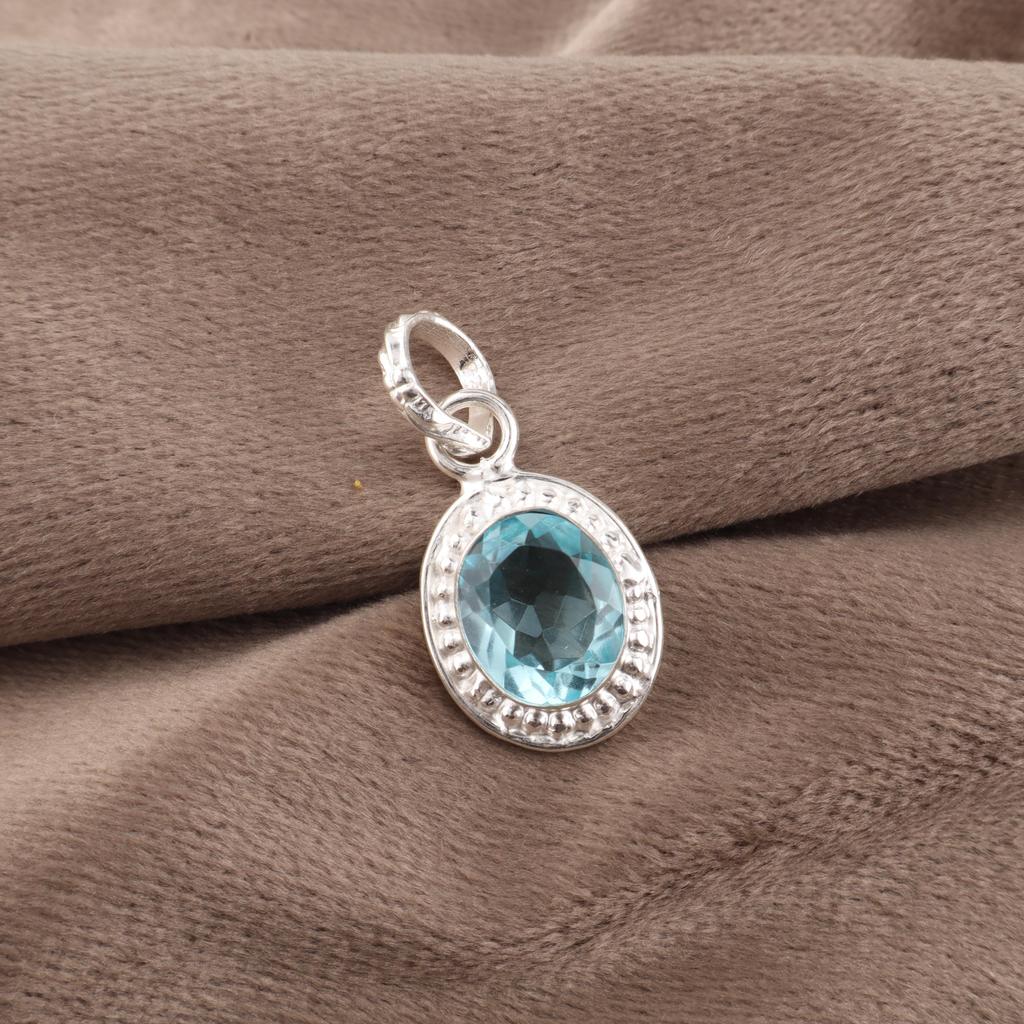 Sky Blue Topaz Gemstone Pendant, Handmade Gorgeous Jewelry, 925 Sterling Silver Jewelry, Everyday Pendant For Wedding Gift