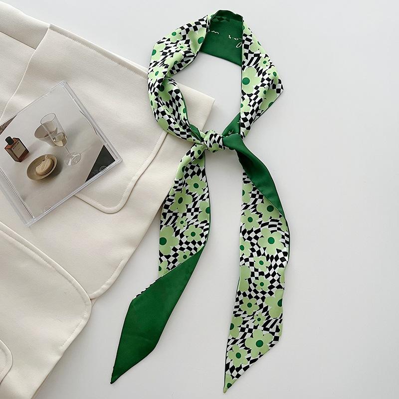 White Fresh Green Soft Small Silk Scarf Female Korean Ins Spring and Summer New Streamer Long Headband Printed Scarf