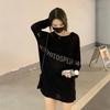 Autumn Women's Trendy Rhinestone Black Long Sleeve Loose Fit Top - Plus Size Slimming Cover-up
