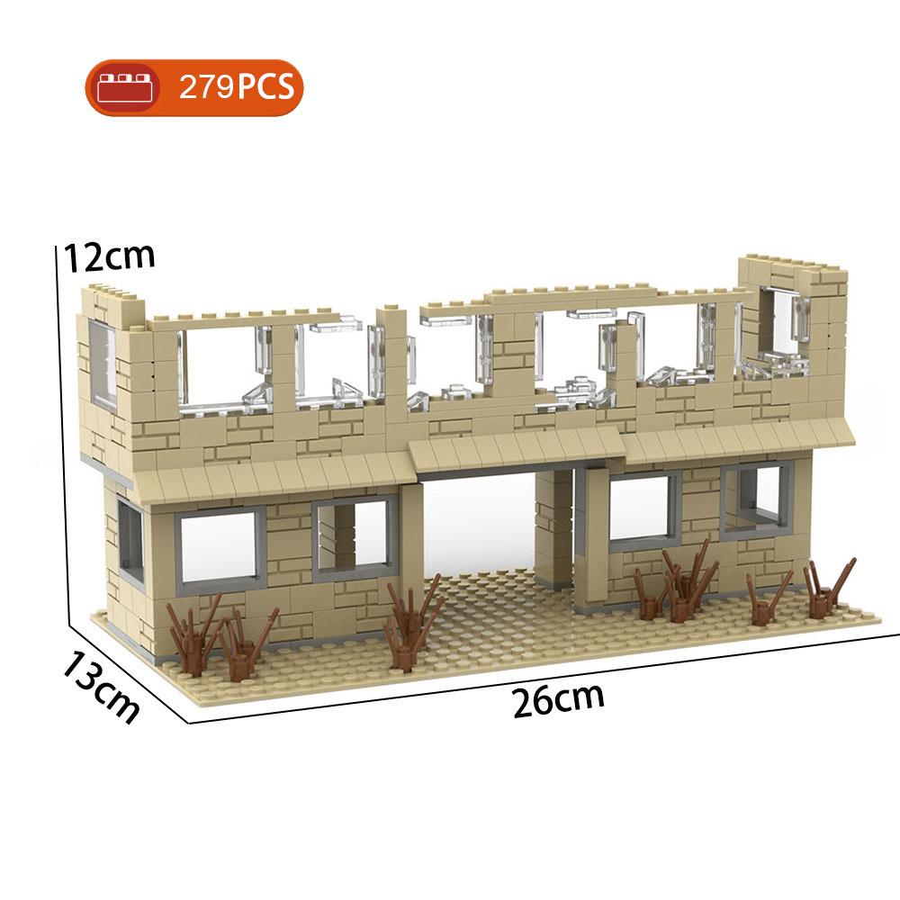 MOC Parts Military Battlefield WW2 Ruins Weapons Fortress Blockhouse Model Building Blocks Army Architecture Bricks Toy Kid Gift