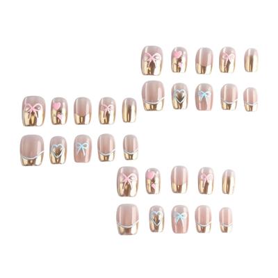 30Pieces Press On Nail With Gold Bows Accents Metallic Cats Eye Effect False Nail for Parties Weddings