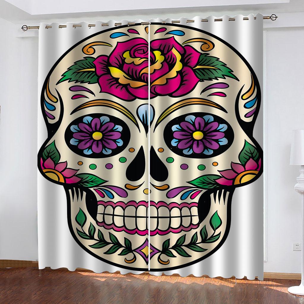 Gardiner för stora fönster 3D Läskig Cool Dödskalle Mörkläggningsgardin Vardagsrum, Lyxigt Set om 2 Modedesign Rumsdekor