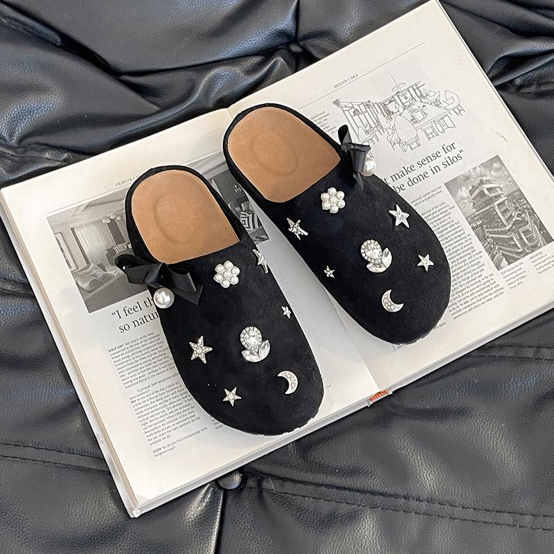 

Звезда стразы популярная обувь женская весна и осень новая маленькая мужская увеличивающая рост толстоподошвенная сумка голова полушлепанцы 40