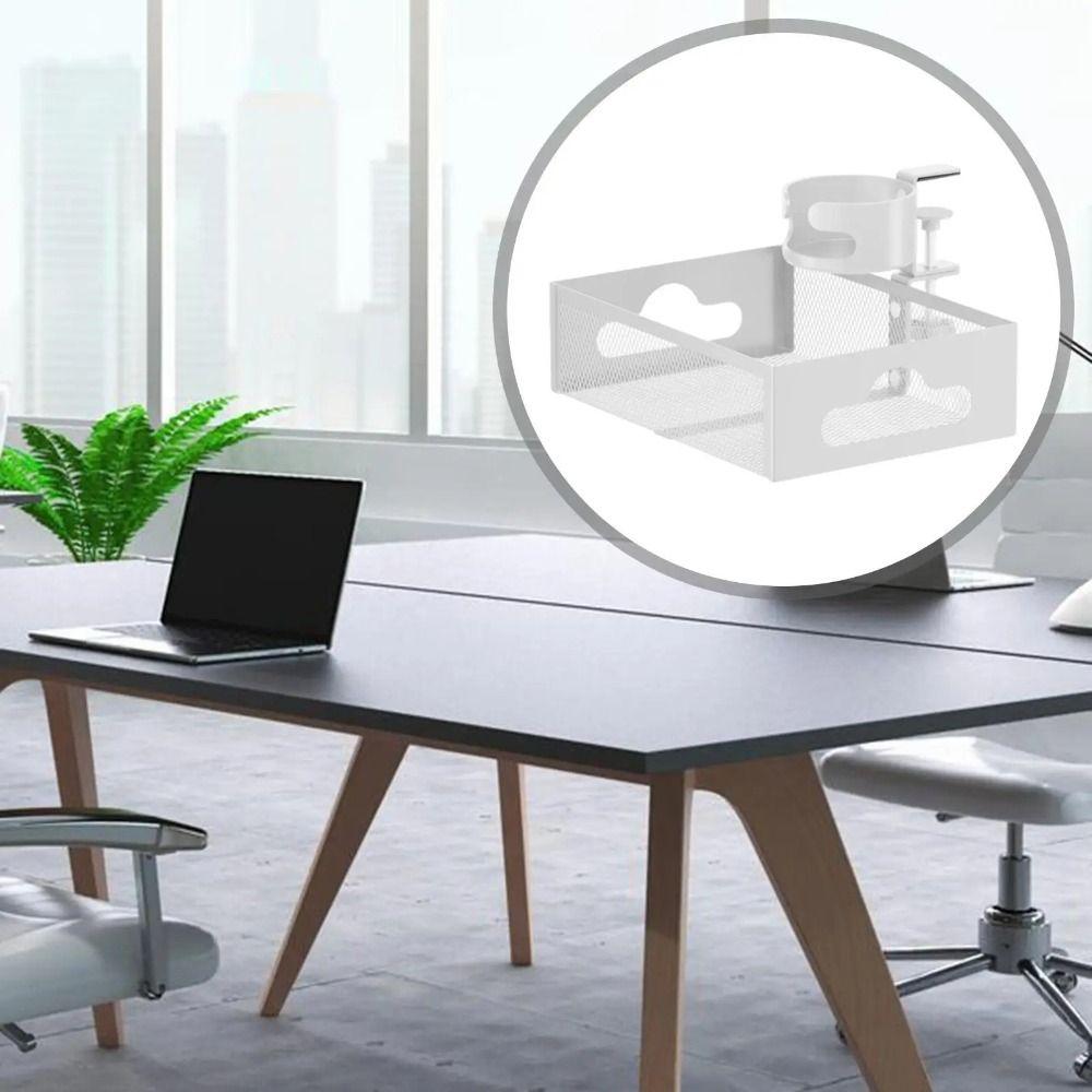 360 Degree Rotating Under Desk Storage Rack No Drill Desktop Stationery Shelf  Office