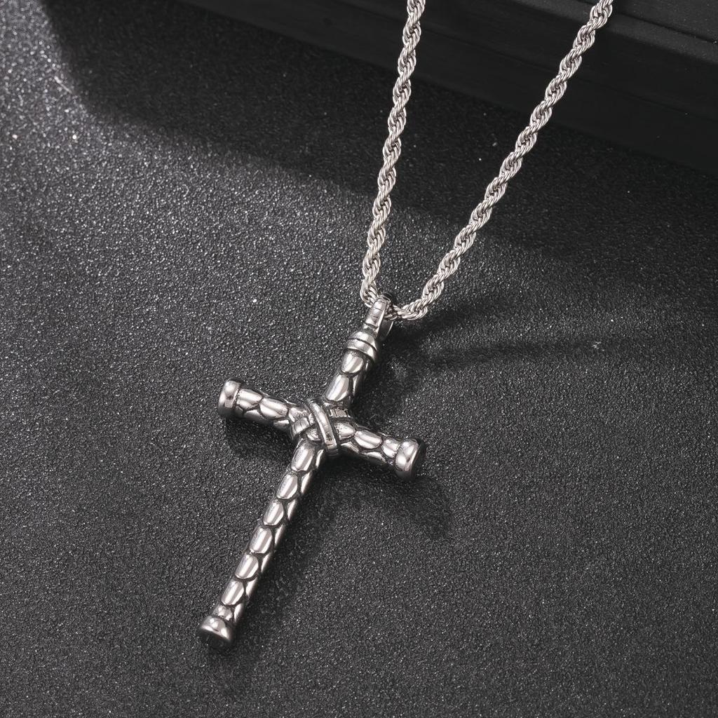 Men's Stainless Steel Cross Pendant Necklace - Bold Hip Hop Fashion Statement, European & American Style Sweater Chain