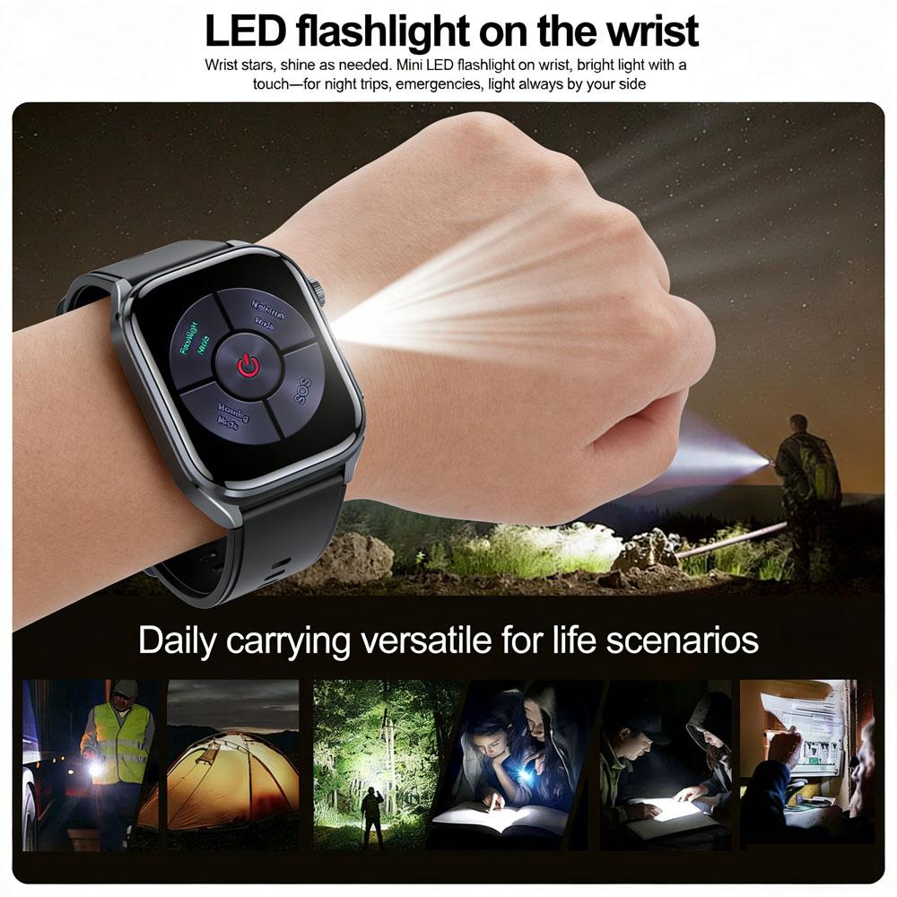 SACOSDING AI Health SmartWatch for Men Women with Flashlight 2.5D UI Voice Bluetooth Call Smart Watch Fitness Tracker