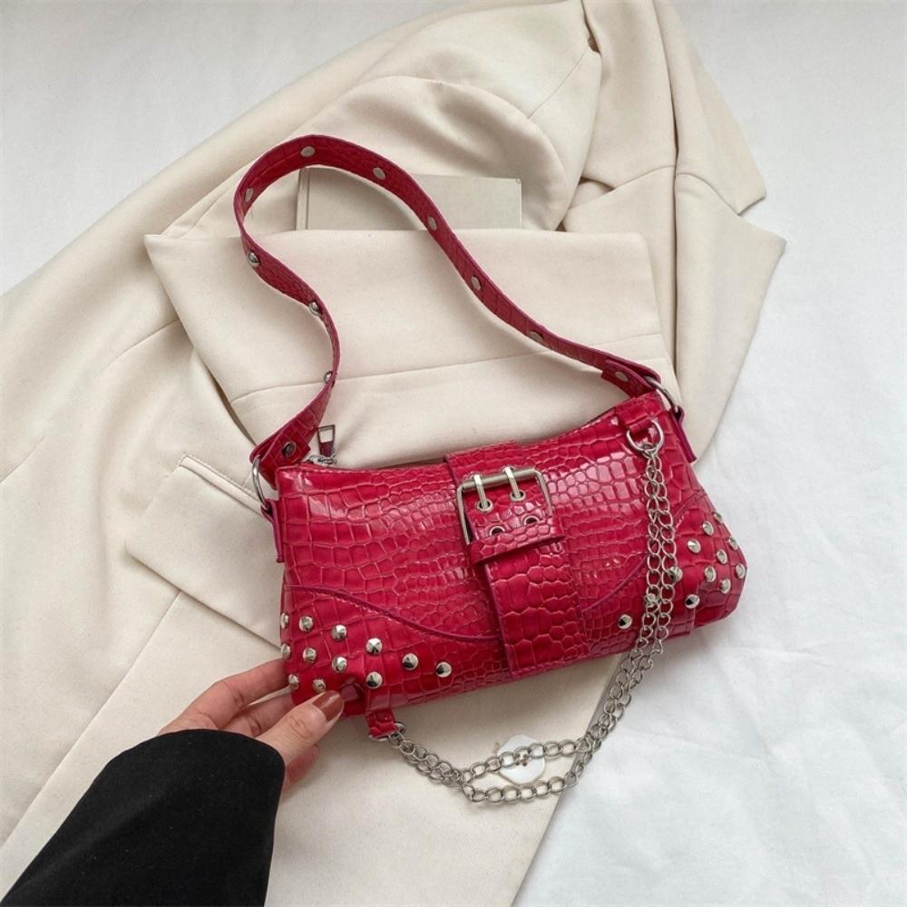 Y2K Crocodile Underarm Bag Korean Style Texture Shoulder Bag Shopping PU Rivet Chain Handbag  Girls