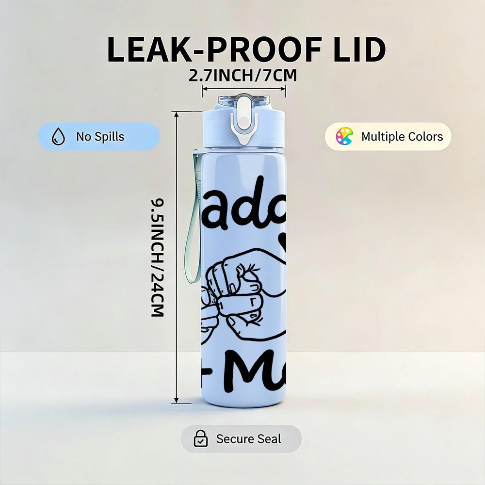 1PC Daddy And Me Hand Print Pattern 750ml Color Plastic Sports Water Bottle Leakproof Flip Straw Lid Suitable for Sports Office Home Use