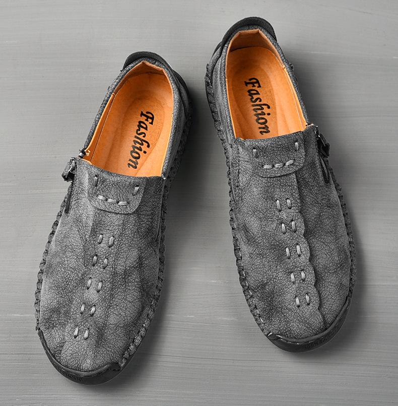 Heren Handgestikt Leer Instappers Casual Schoenen met Neus voor Lente en Herfst