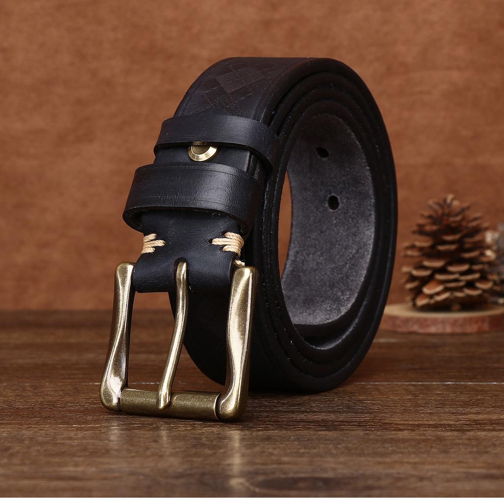 3.8CM Wide and Thick Fashionable Laser Engraved Belt for Men, Made of Aged Pure Cowhide Leather Belt