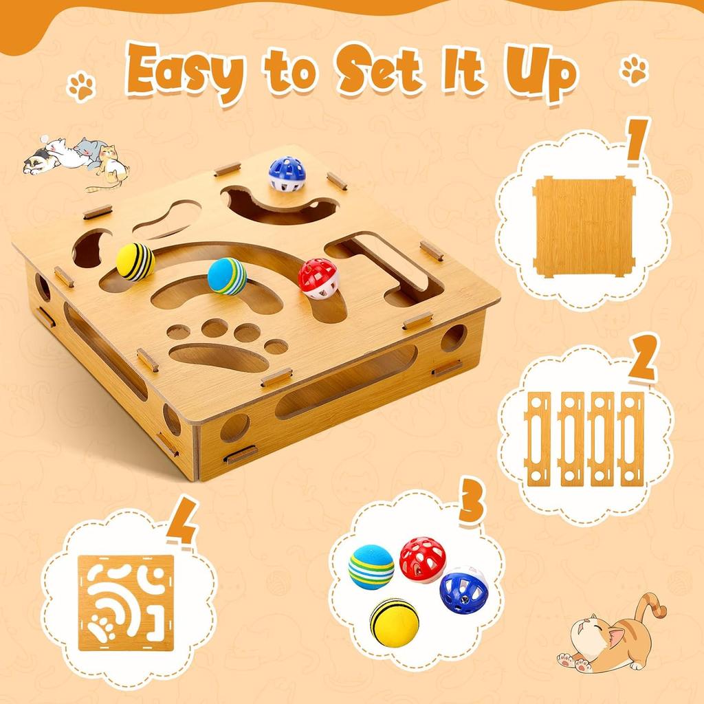 Cat Toy with Wooden Scratching Pad Interactive Cat Ball Track Puzzles Toy for Indoor