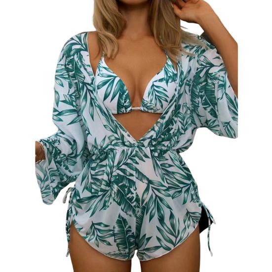 

3 шт./компл., популярный комплект боди-бикини с облегающим поясом, подушечки для переодевания, женский комплект из трех частей, боди со сборками, комплект бикини, пляжная одежда L светло-зеленый