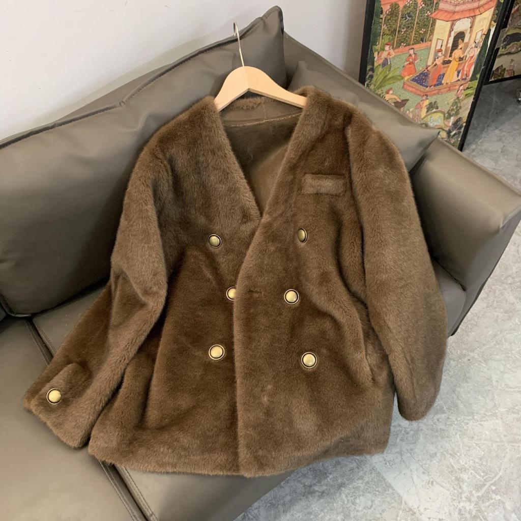 New Korean Style Women's Double-breasted Mid-length Imitation Mink European Mink Fur Women's Winter Eco-friendly Fur
