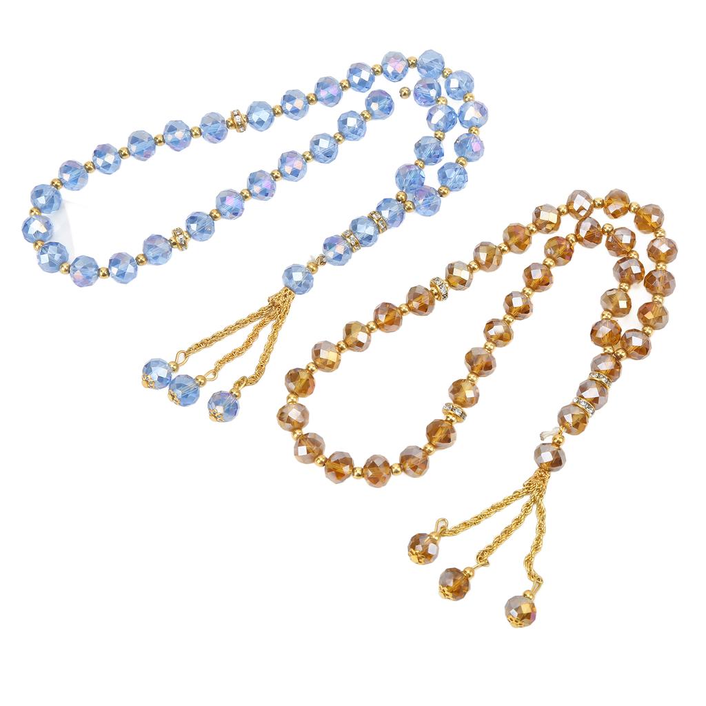 2pcs Prayer Beads Mini Blue Champagne Color 33 Beads Muslim Tasbih with Sapcer Beads for Daily Decoration Gift