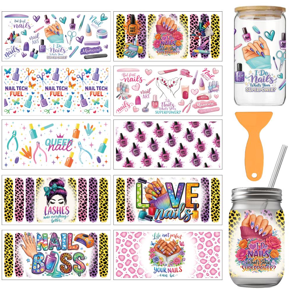 10Pcs 10 Styles PVC DIY Heat Transfer Paper for UV Sublimation Cup Mixed Shapes 240x110mm 1pc/style