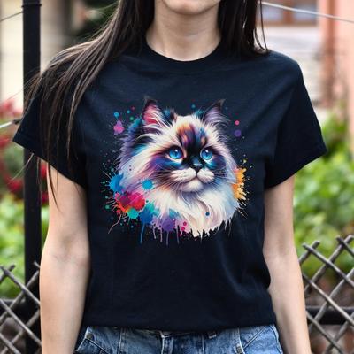 Ragdoll Cat Color Splash Unisex T-Shirt Black Navy Dark Heather