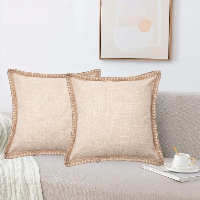 Deluxe Linen Trimmed Pillowcase Organic Burlap Fabric Sofa Cushion Case Textured Pillow Cover Luxury Home Decor