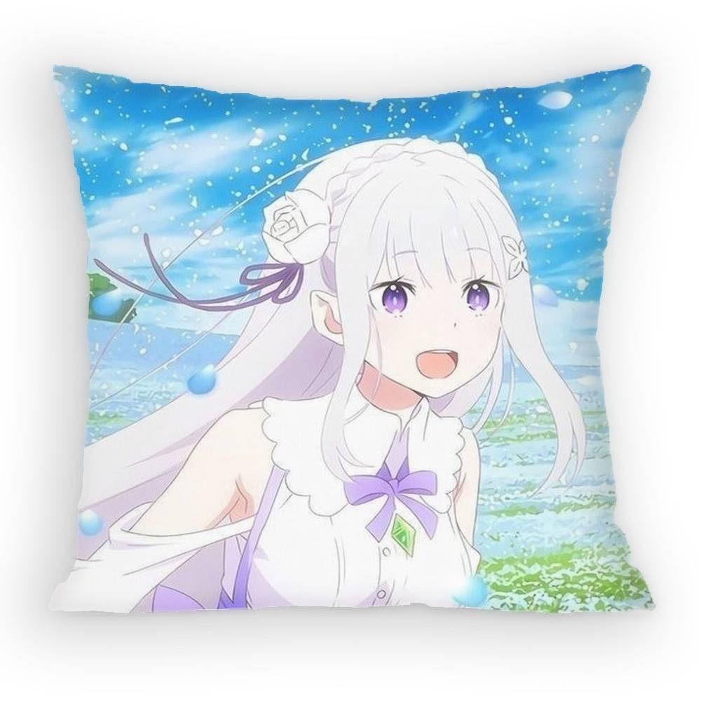 

re zero infinity Emilia Cute Anime GGirl Pillow Case Sofa Living Room BedroomHeadboard Backrest Cushion Square Cushion Nap Time 30x30 cm
