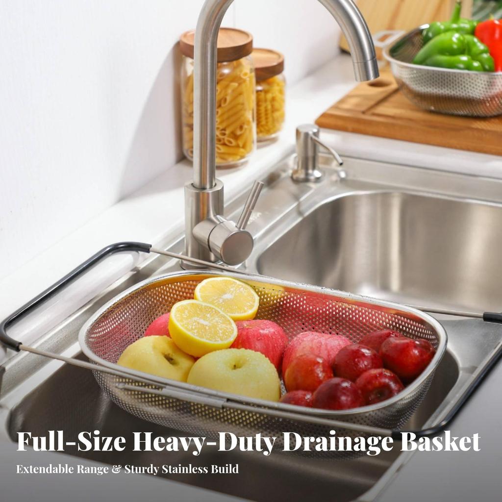 Colander Retractable Sink Draining Basket Adjustable for Kitchen Prep