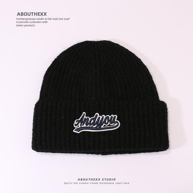 Autumn and Winter Wool Hat for Women's Letters Versatile Knitted Hat Korean Style Fashion Ear Protection Warm Hat Outdoor Student Pullover Hat