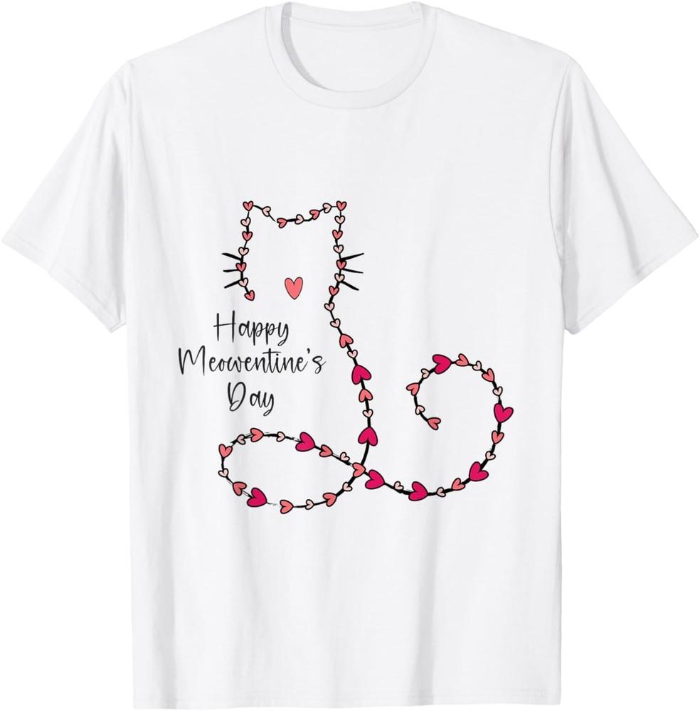 Women Happy Meowentines Day Cute Valentines Day Cat Lover T-Shirt Unisex T-Shirt M