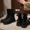 Women's Retro Motorcycle Buckle Boots - 2025 New Skinny Design, Round Toe, Thick Sole, Chunky Heel, Height Increasing, Mid-Calf, Autumn/Winter Style.