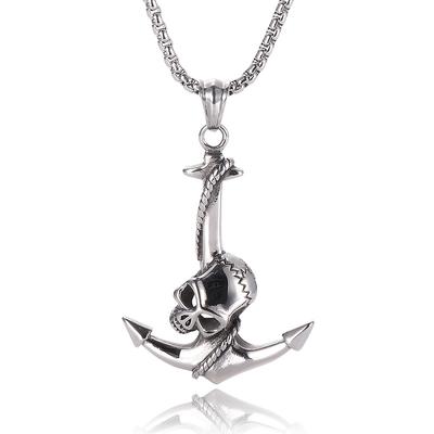 Caribbean Pirate Anchor Skull Men Pendants Necklaces Stainless Steel Chain Personalized Necklace Jewelry Gifts PD0050