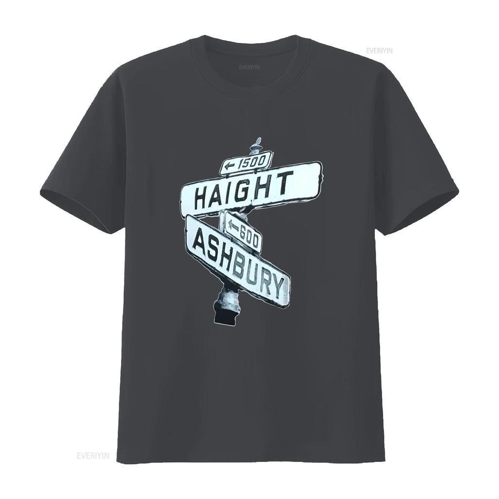 Haight Ashbury Street Sign San Francisco Pre Shrunk 100 Cotton Hand Screened T Shirt Vintage Washed Stylish Streetwear