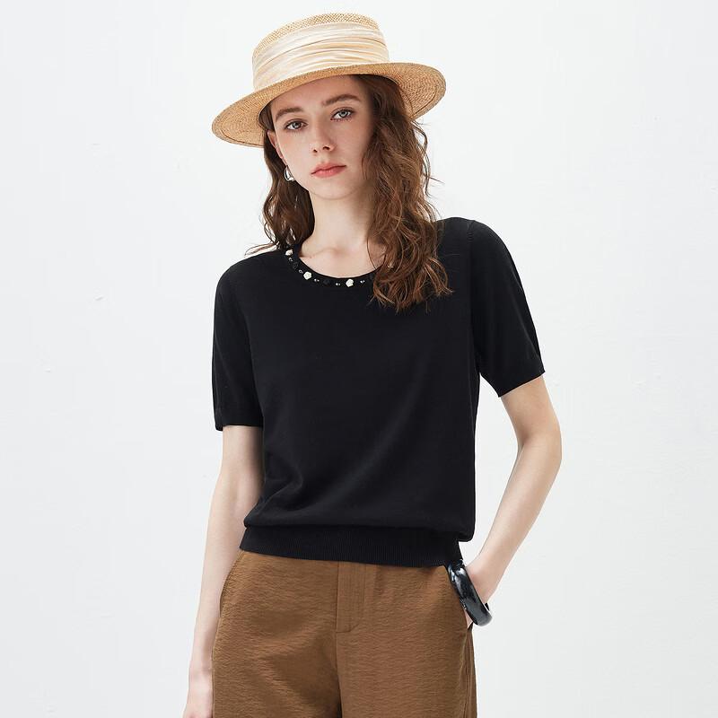 Komnboka Women's Cotton Silk Blend Short Sleeve T-Shirt