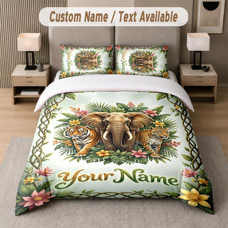 Wildlife Animals Theme Custom Text Or Name 3Pcs Bedding Set 1 Flat Sheet & 2 Pillowcases Personalized Home Bedding