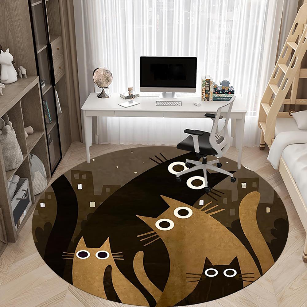 1PCNight Cats Office Round Area Rug,  Mat Suitable For Office, Under Office Chairs Bedroom Living Room Home Decor, Room Deco