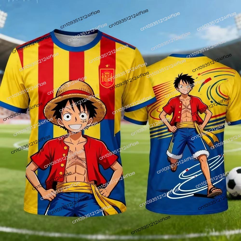 2026 New Arrival One Piece Luffy Spain Special Edition Football Quick-Drying T-Shirt Mens Casual Wear Anime Football Fan T-Shirt