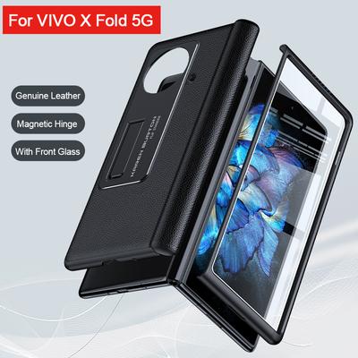 Magnetic Hinge Case For Vivo X Fold 5g Case With Front Screen Glass Stand Holder Leather Protection Cover For Vivo X Fold Capa