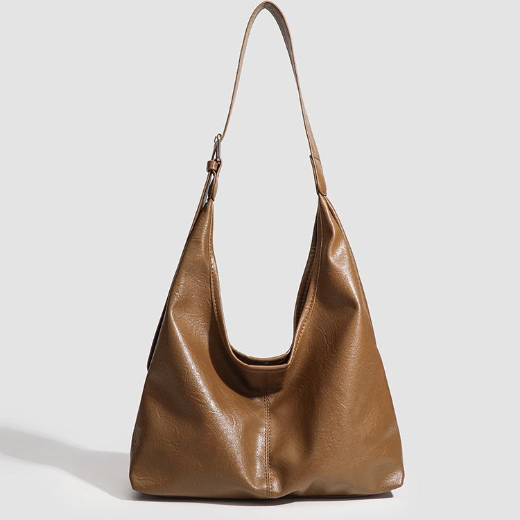 Retro Soft Leather Large-Capacity Tote Bag Women'S Bag Single Shoulder Underarm Bag Trendy Daily Leisure Commuting Medium And Large Bag