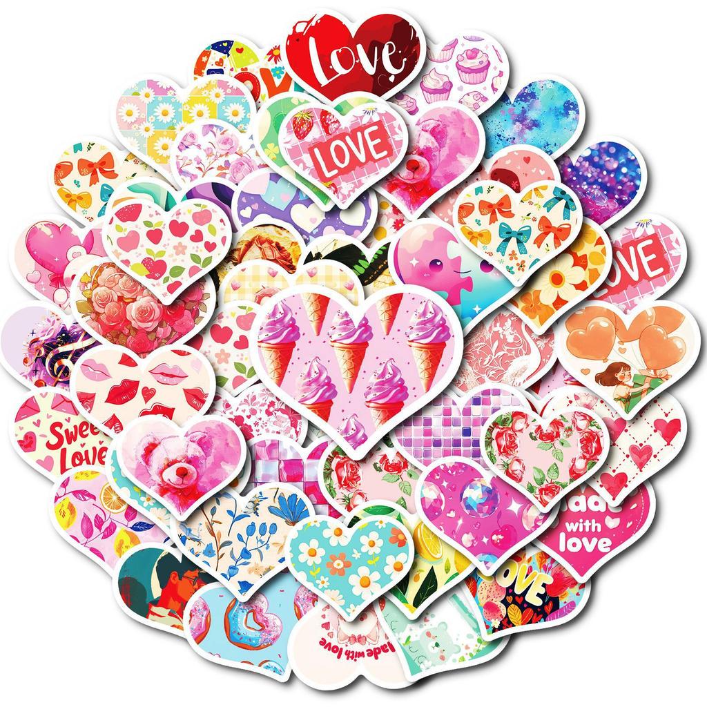 50 Autocollants Cœur Premium PP pour la Saint-Valentin Ordinateur Portable Réfrigérateur Skateboard Gobelet à Eau Autocollants Décoratifs Étanches