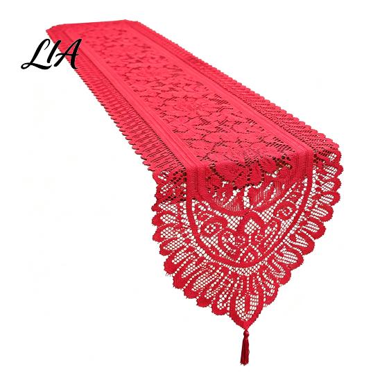Decorative Table Runner Retro Floral Lace Runner, Boho Rustic Embroidery Tablecloth, Cover for Christmas Wedding Bridal Baby Shower Party