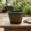 Planter Pots for Home Decor 12 Inch Thickened Flower Outdoor Indoor Plastic Leaf-Pattern Texture Deep Containers Flowers with Drainage Hole & Saucer,