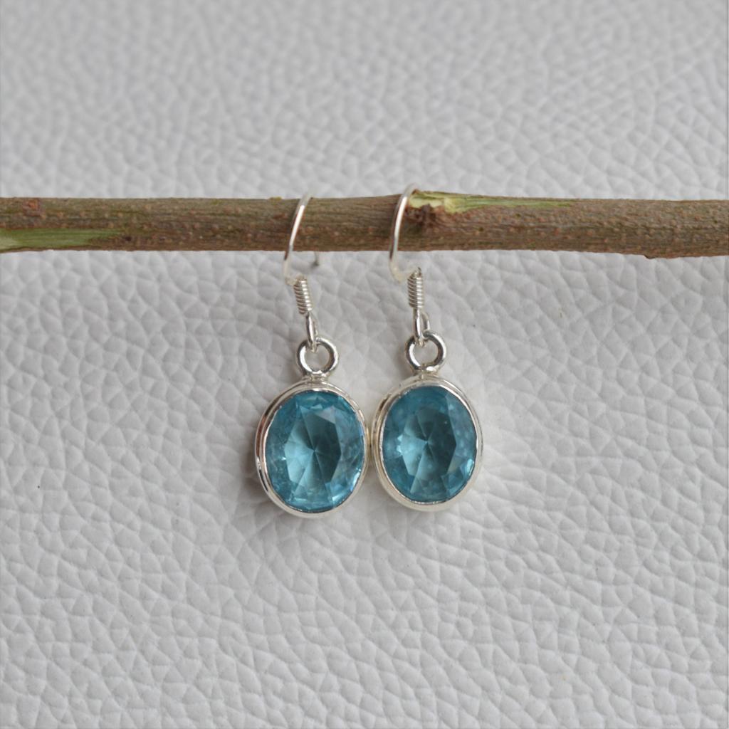 Blue Topaz Earrings, Natural Topaz Earring, 925 Sterling Silver Handmade Earrings, Oval Gemstone Earrings, Birthday Earring