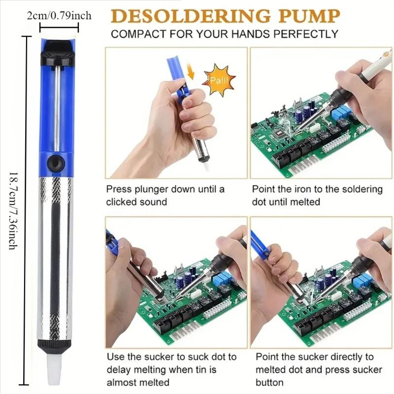 Tin Sucker Manual Aluminum Alloy Plastic Tin Suction Pump Strong High Temperature Suction Nozzle Soldering Accessories