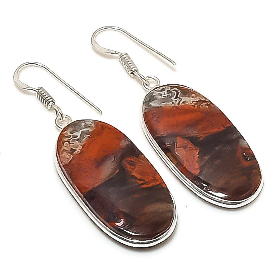 Natural Lace Agate Gemstone Handmade 925 Sterling Silver Earring 1.97" AE-11396