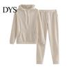 Women Casual Sports Suit 2 Pcs/Set Hoodie Pants Solid Color Plush Long Sleeves Thick Kangaroo Pocket And Leggings Top Elastic Waist Ankle-banded