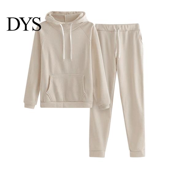 Women Casual Sports Suit 2 Pcs/Set Hoodie Pants Solid Color Plush Long Sleeves Thick Kangaroo Pocket And Leggings Top Elastic Waist Ankle-banded