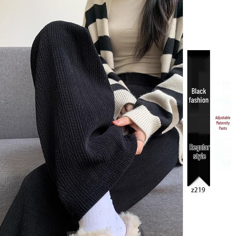 

2025 Maternity Plus Size Velvet Corduroy Wide-Leg Pants with Belly Support for Spring and Autumn L (110-135 lbs)