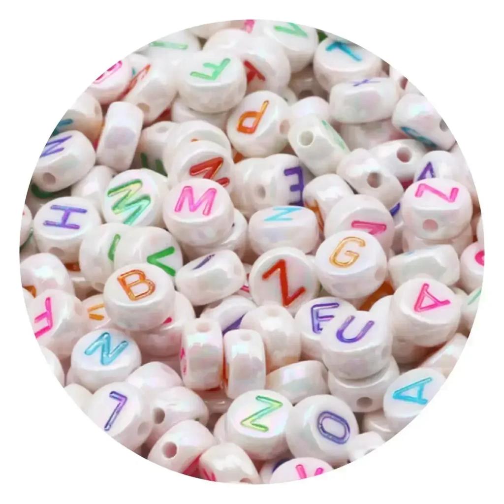 100/200/300/500 Stück Acryl-Buchstabenperlen, gemischt, rund, flach, lose Abstandsperlen für die Herstellung von handgefertigten Schmuckstücken, DIY-Armbändern und Halsketten