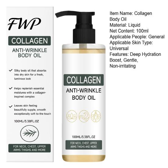 Hydrating Body Oil Collagen Moisturizing Oil, 100ml Lightweight Non Greasy Gentle for Soft Glowing Skin, Daily Skin Care Sensitive