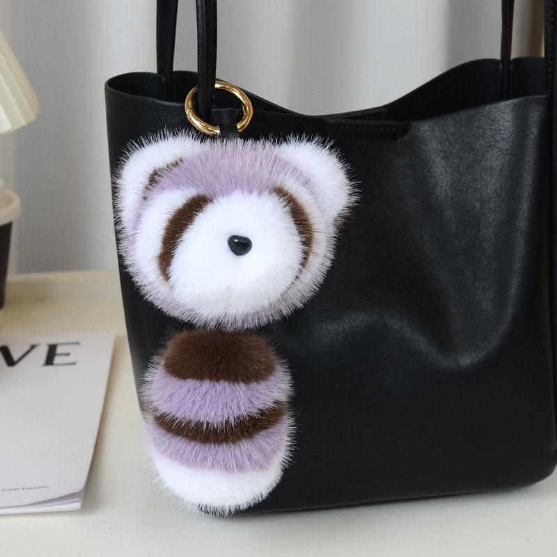 Cute Little Raccoon Imitation Mink Fur Car Keychain Pendant Ins Plush Toy Doll Backpack Hanging Gift