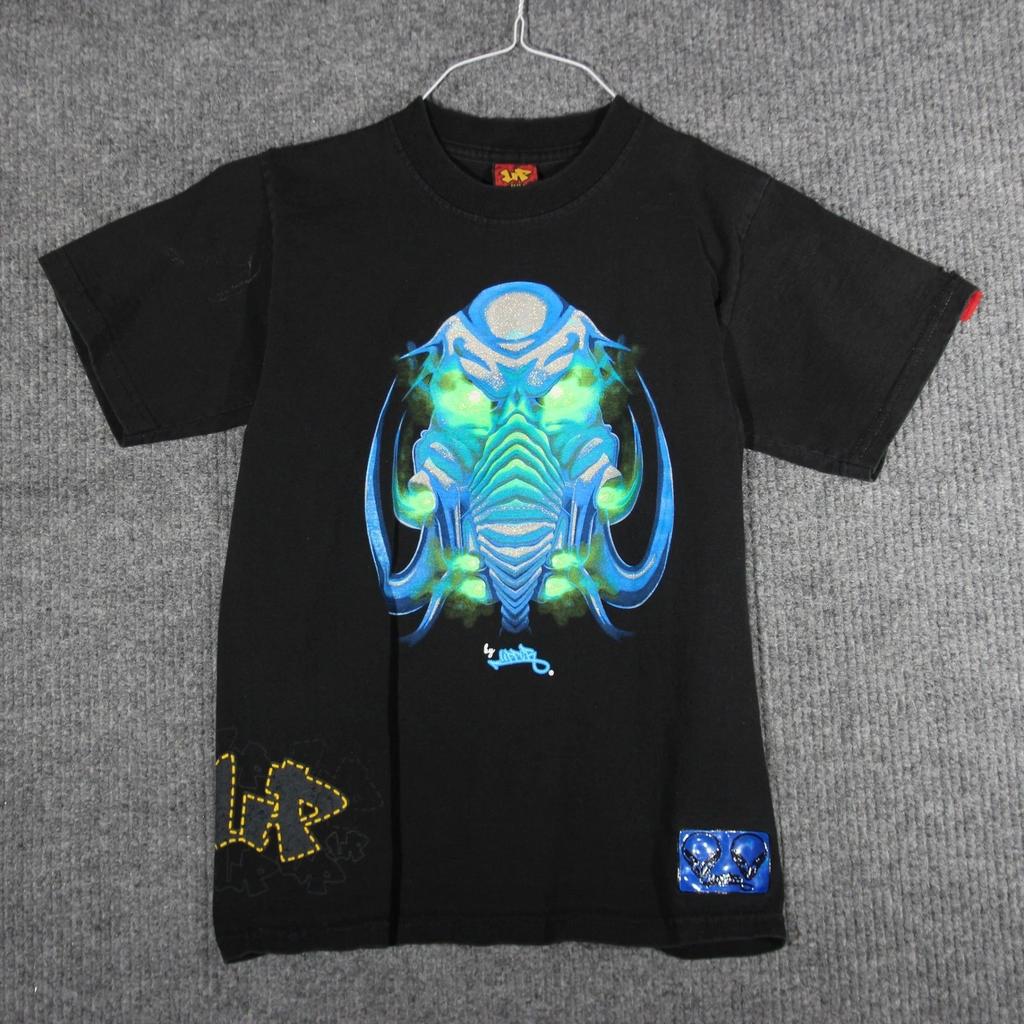 Vintage Up Upper T Shirt Youth M Black Alien Y2K Skater Streetwear Hip Hop