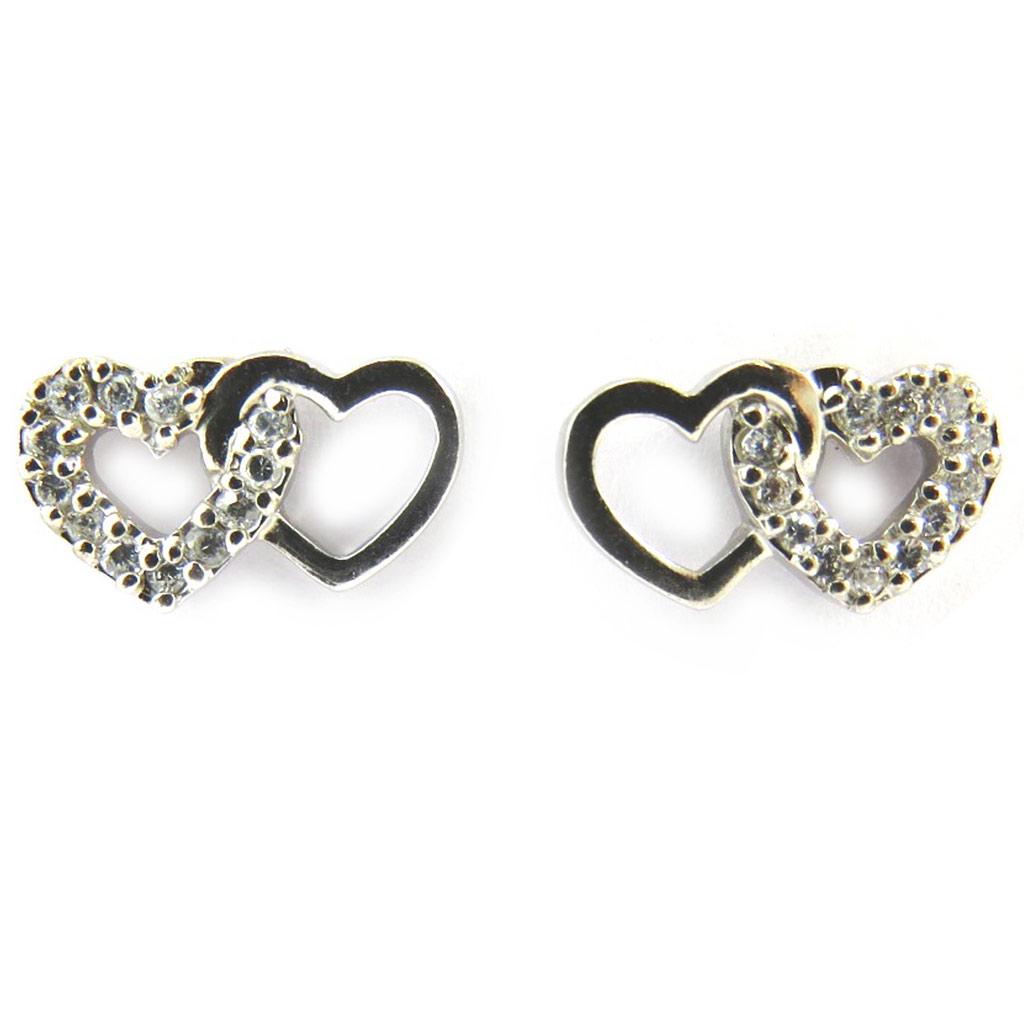 Les Trésors De Lily [D7528] - Silver Earrings 'Hearts Duo' Silver White (rhodium-plated) - 7x13 Mm