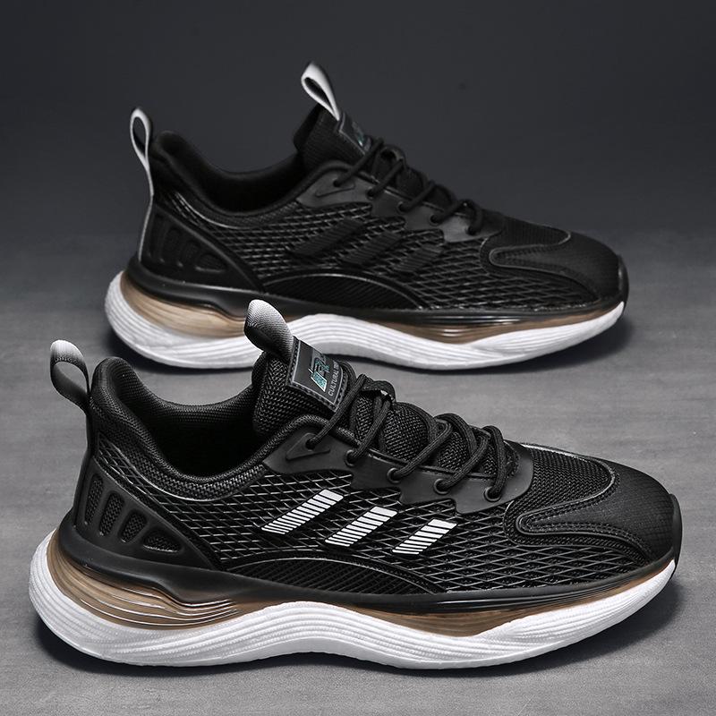 

Мужские кроссовки на толстой подошве, универсальные громоздкие туфли для мужчин 2024 года, новые трендовые сетчатые повседневные спортивные туфли на шнуровке с увеличенной мягкой подошвой 44 чёрный