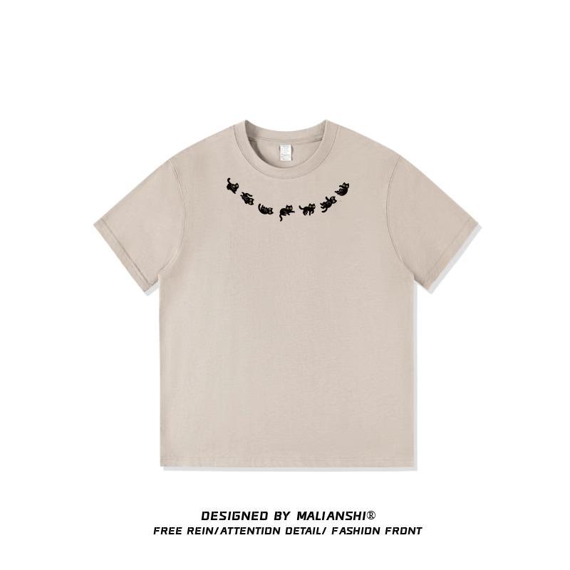 

Футболка свободного кроя с рисунком для женщин, лето 2025 г. - чистый хлопок, американский дизайн, стиль Niche, большой размер L (101-115 jin) хаки